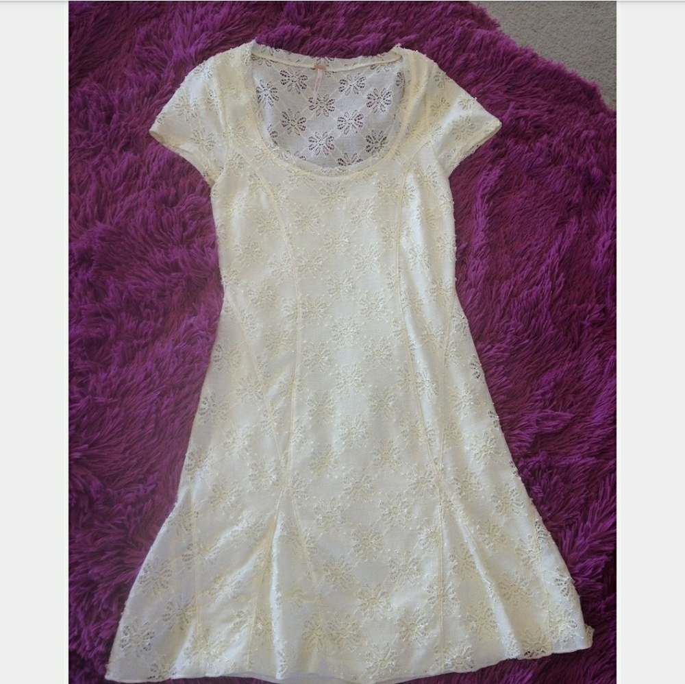 Free People Cream Lace Godet Dress Size Small